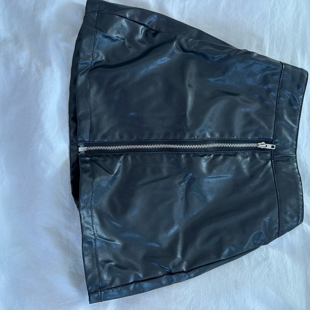 Black Faux Leather Mini Skirt with Zipper